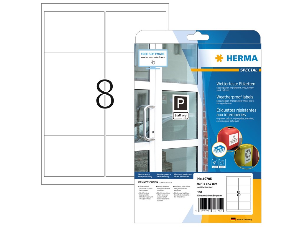HERMA 10795 - Wetterfeste Etiketten, Papier, weiß, 99,1 x 67,7 mm 
