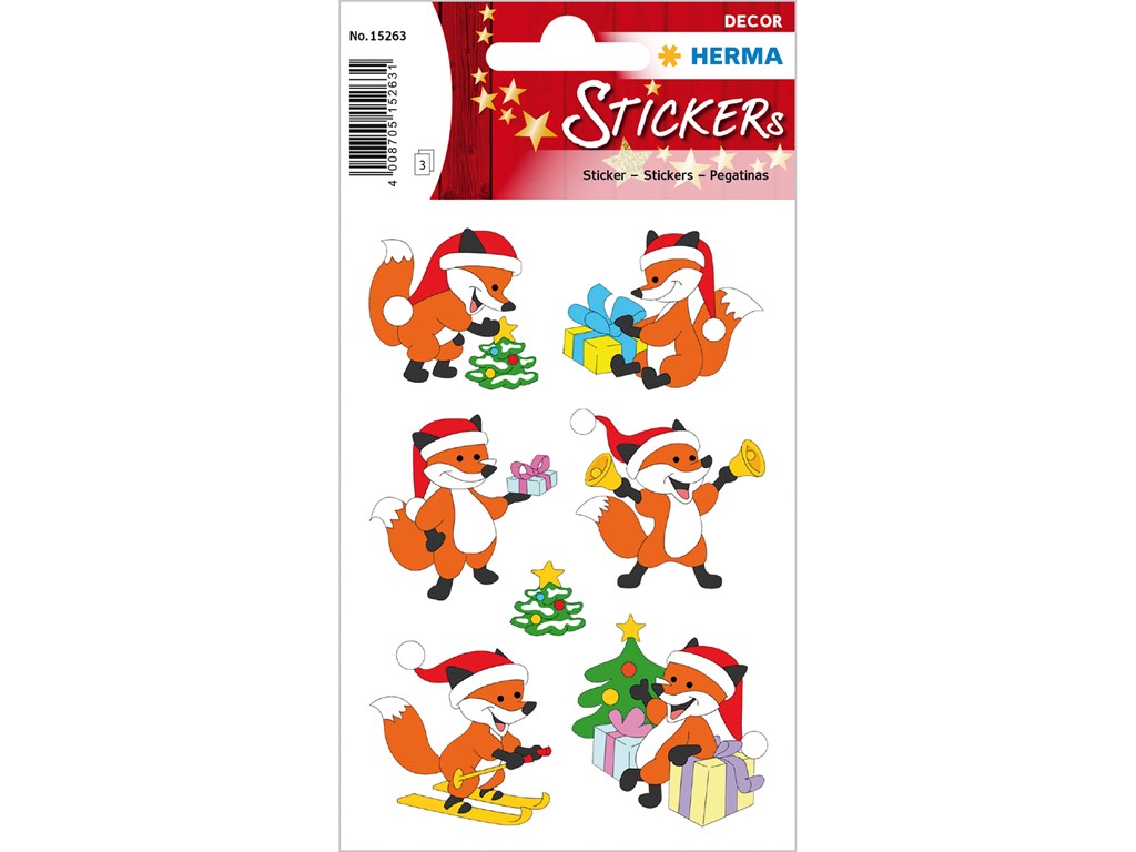 Handgemachtes Weihnachts-Sticker Set 'Schneefuchs' – 2 Bögen (18x11cm) Mit Winterlichen Motiven Für Journaling