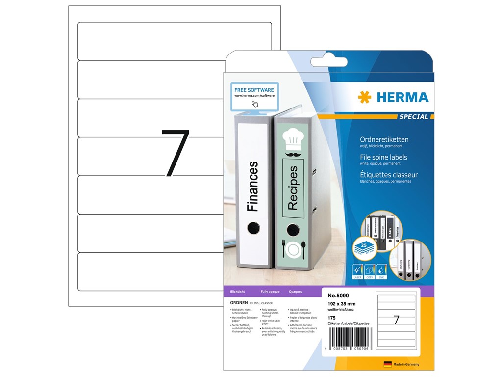 HERMA 5135 - Ordner-Etiketten, weiß, 61 x 297 mm, 25 Blatt