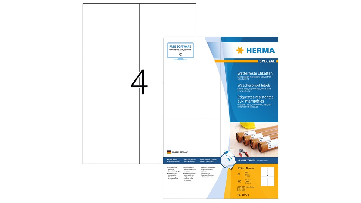 HERMA 10773 - Etiketten, Papier, weiß, 105 x 148 mm, 80 Blatt
