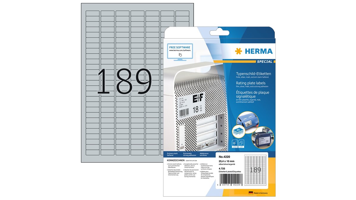 96 x 50,8 mm HERMA Typenschild-Etiketten SPECIAL silber