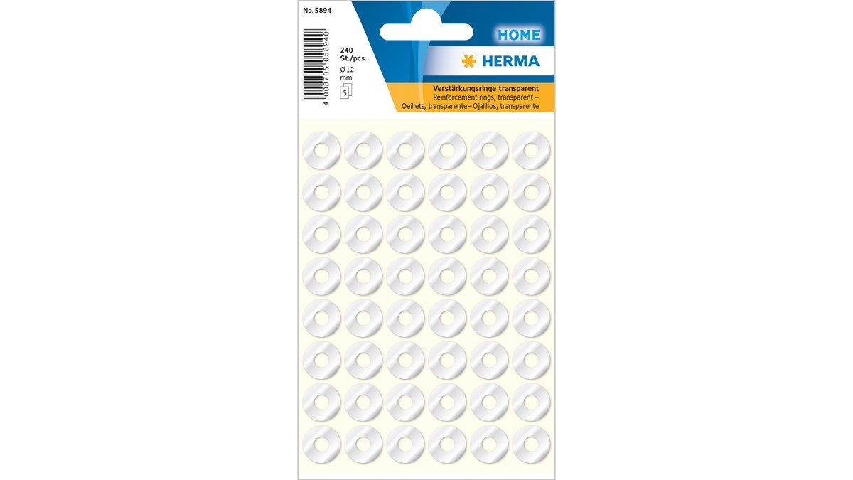 HERMA 5898 Zelfklevende Verstevigingsringen – 12 Mm, Transparant, Scheurvast, 500 Stuks In Dispenserdoos, Voor Perforatieversterking
