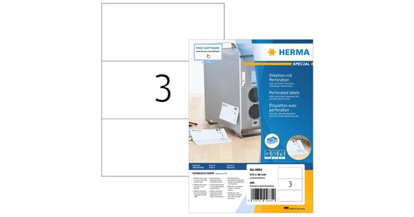HERMA 4664 - Perforierte Etiketten, weiß, 210 x 99 mm, 100 Blatt