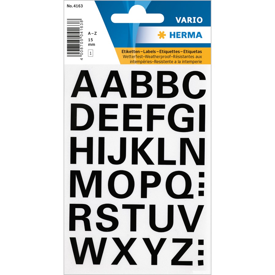 HERMA 4163 - Buchstaben Etiketten, schwarz, 15 mm, 1 Blatt