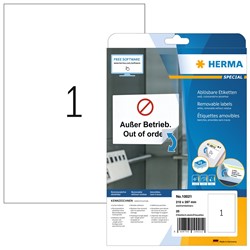 HERMA Ablösbare Etiketten, weiß, 210 x 297 mm, 25 Blatt