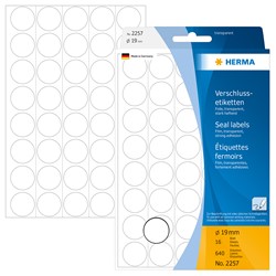 HERMA Verschlussetiketten, transparent, ø 19 mm, 20 Blatt