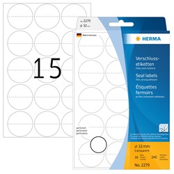 HERMA Verschlussetiketten, transparent, perforiert, Ø 32 mm, 20 Blatt