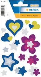 HERMA Magic Sticker, Herzen,Sterne+Blumen, glittery