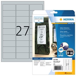 HERMA Etiketten, silber, 63,5 x 29,6 mm, 25 Blatt