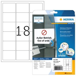 HERMA Ablösbare Etiketten, weiß, 63,5 x 46,6 mm, 25 Blatt