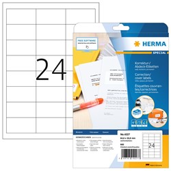 HERMA Korrektur-/Abdecketiketten, weiß, 64,6 x 33,8 mm, 25 Blatt