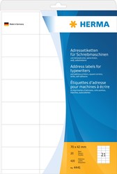 HERMA Adressetiketten für Schreibmaschinen, weiß, 70 x 42 mm, 20 Blatt