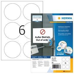 HERMA Ablösbare Etiketten, weiß, Ø 85 mm, rund, 100 Blatt