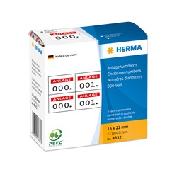 HERMA Anlagenummern, selbstklebend, Aufdruck rot, 15 x 22mm, 1000 Stück