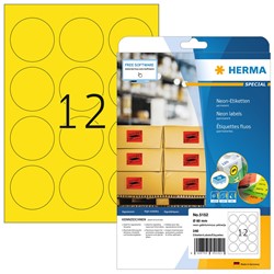 HERMA Neon-Etiketten, neon-gelb, Ø 60 mm, 20 Blatt