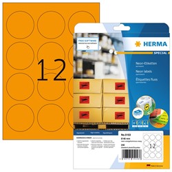 HERMA Neon-Etiketten, neon-orange, Ø 60 mm, 20 Blatt