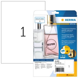 HERMA Glasklare Etiketten, glasklar transparent, 210 x 297 mm, 25 Blatt