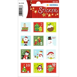 HERMA Decor Weihnachtssticker, Adventskalenderzahlen 1-24, Kinder, beglimmert