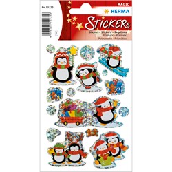 HERMA Magic Weihnachtssticker, Winter Pinguine, Prismaticfolie