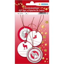 HERMA Weihnachts Geschenkanhänger, 3D, rot/silber