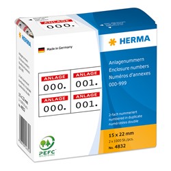 HERMA Anlagenummern, selbstklebend, Aufdruck rot, 15 x 22mm, 1000 Stück