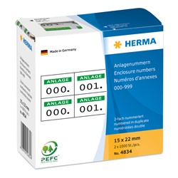 HERMA Anlagenummern, selbstklebend, Aufdruck grün, 15 x 22mm, 1000 Stück