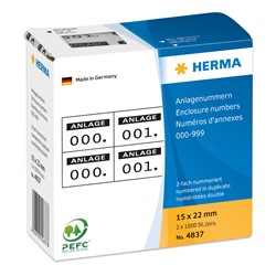 HERMA Anlagenummern, selbstklebend, Aufdruck schwarz, 15 x 22mm, 1000 Stück