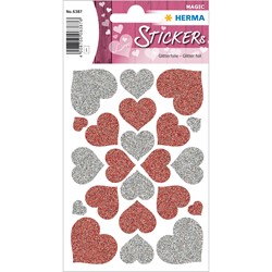HERMA Magic Sticker, Herzen Rot & Silber, Glittery