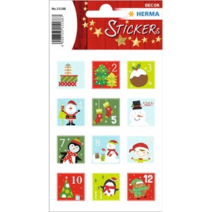 HERMA Decor Weihnachtssticker, Adventskalenderzahlen 1-24, Kinder, beglimmert