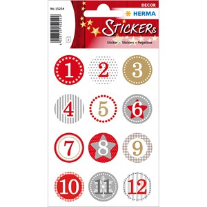 HERMA Decor Weihnachtssticker, Adventskalender 1-24, rot