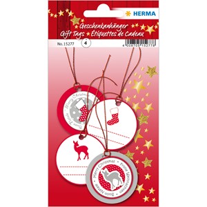 HERMA Weihnachts Geschenkanhänger, 3D, rot/silber