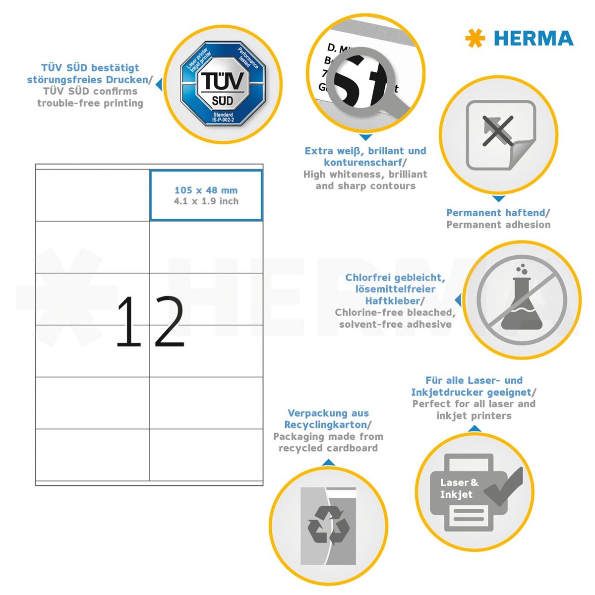 Herma Premium 4457 Permanent Hechtende Etiketten 105 X 48 Mm Wit 1200 Etiketten 4457 I48809 T7675509