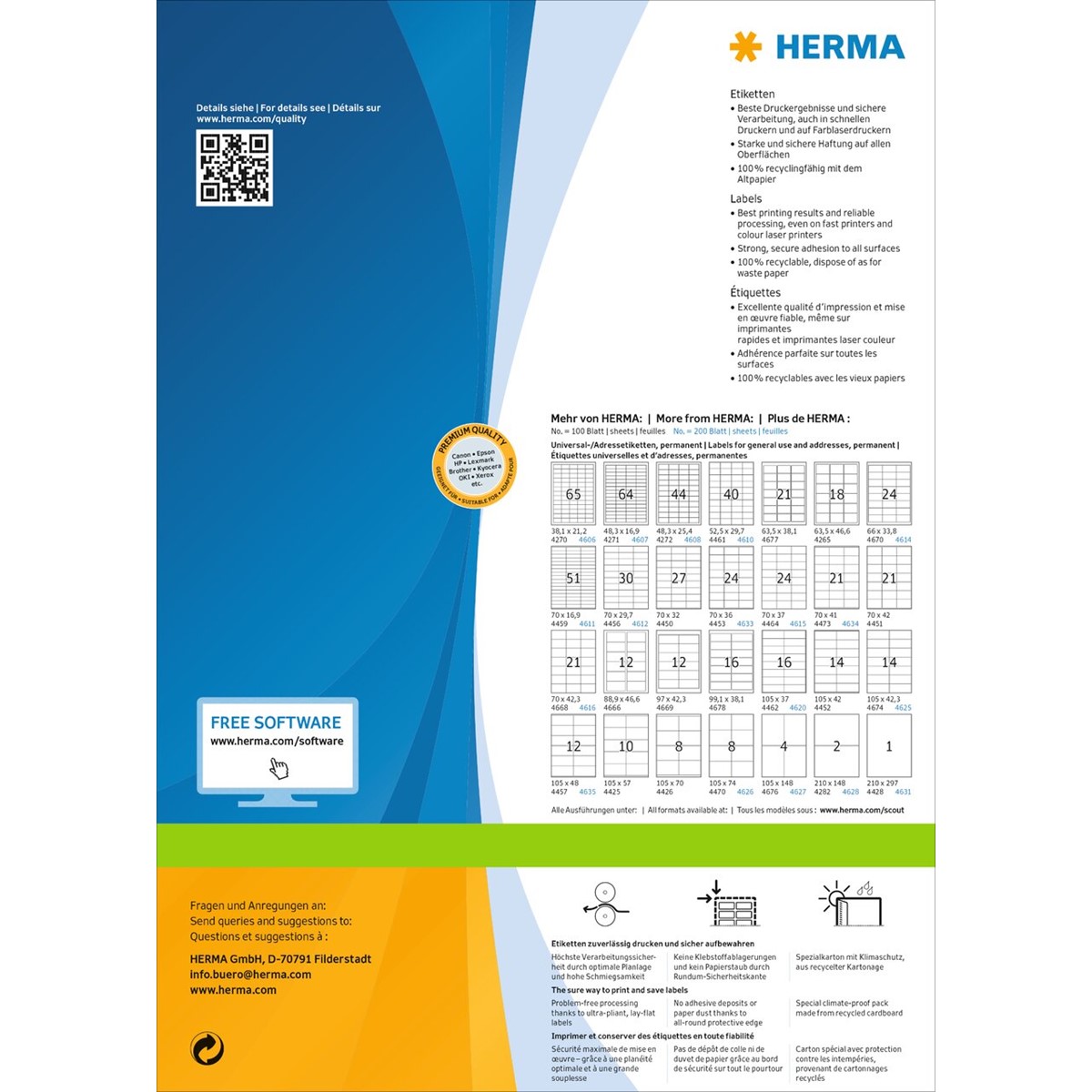 HERMA 10758 Universele etiketten DIN A4 groot (210 x 297 mm, 20 vellen, silfie-papier, mat) zelfklevend, bedrukbaar, permanent hechtende adreslabels, 20 zelfklevende etiketten, natuurbruin