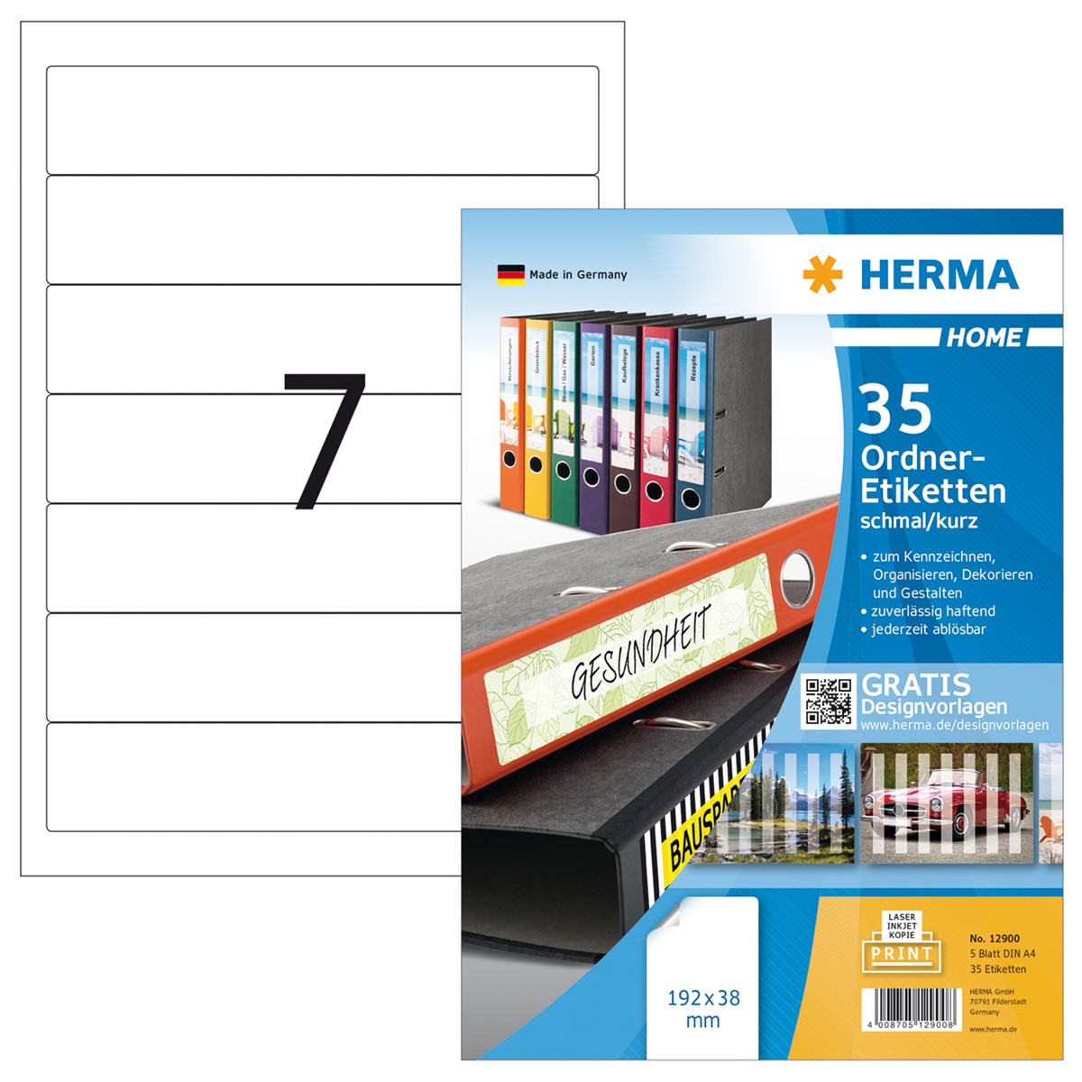 Lot 140 étiquettes HERMA Pour Classeurs - 192x38mm - 7 étiquettes Par Feuille A4 - Blanc