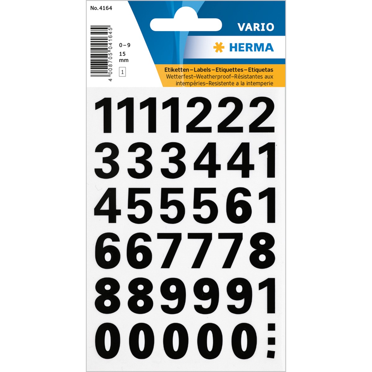 HERMA 4164 - Zahlen Etiketten, schwarz, 15 mm, 1 Blatt
