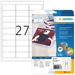 HERMA Sicherheitsetiketten, weiß, 63,5 x 29,6 mm, 25 Blatt