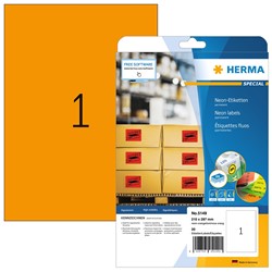 HERMA Neon-Etiketten, neon-orange, 210 x 297 mm, 20 Blatt