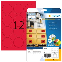 HERMA Neon-Etiketten, neon-rot, Ø 60 mm, 20 Blatt